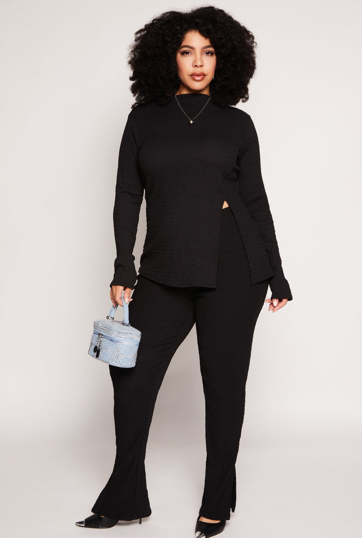 Plus Size Textured Knit Side Slit Top