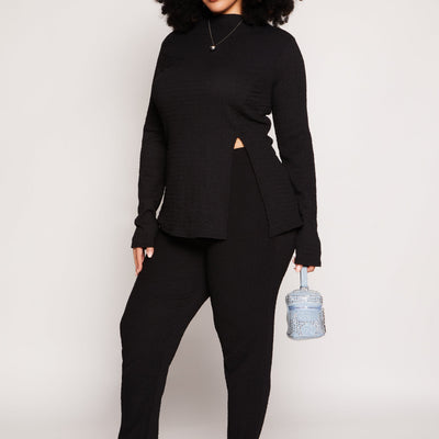 Plus Size Textured Knit Slit Hem Pants