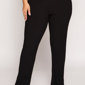 Plus Size Textured Knit Slit Hem Pants