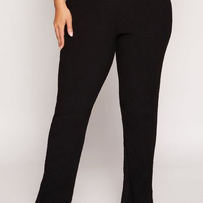 Plus Size Textured Knit Slit Hem Pants