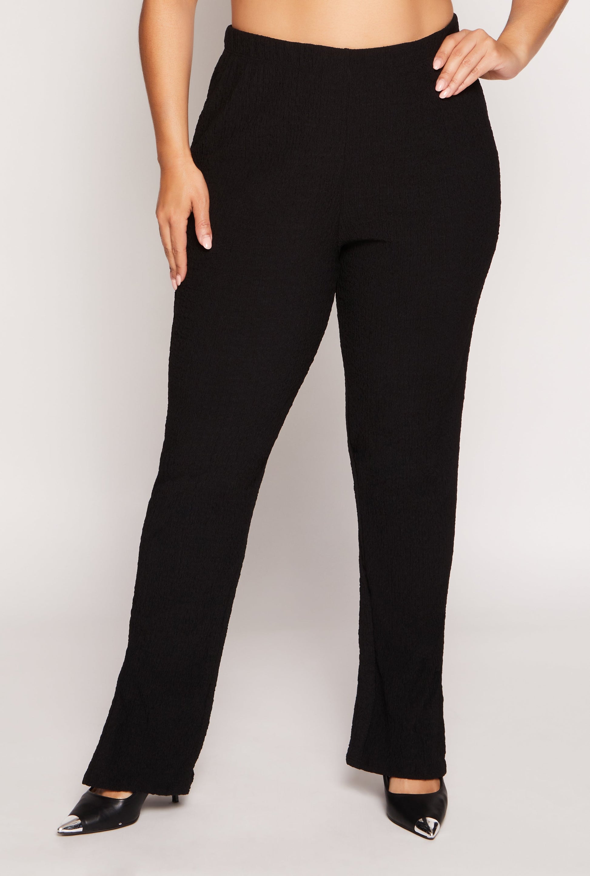 Plus Size Textured Knit Slit Hem Pants