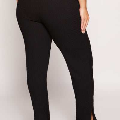 Plus Size Textured Knit Slit Hem Pants