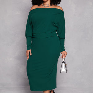 Plus Size Ribbed Knit Midi Skirt