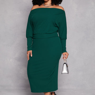 Plus Size Ribbed Knit Midi Skirt