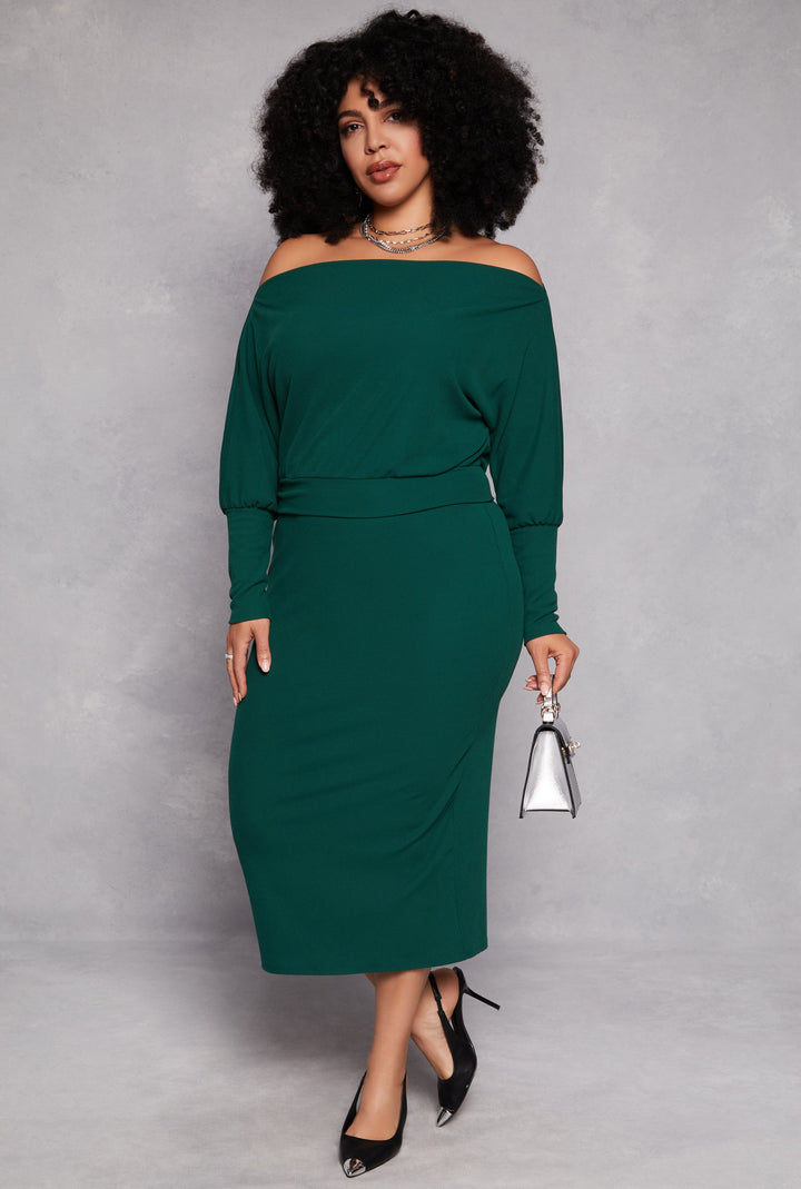 Plus Size Ribbed Knit Midi Skirt