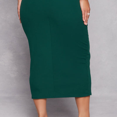 Plus Size Ribbed Knit Midi Skirt