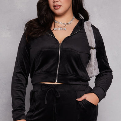 Plus Size Velour Front Zip Hoodie