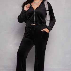 Plus Size Velour Front Zip Hoodie