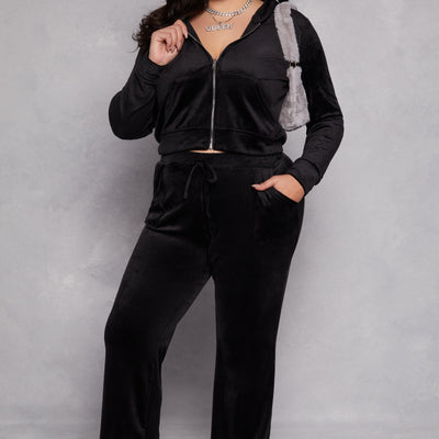 Plus Size Velour Front Zip Hoodie