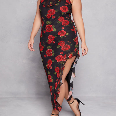 Plus Size Almost Famous Floral Print Asymmetrical Cami Dress