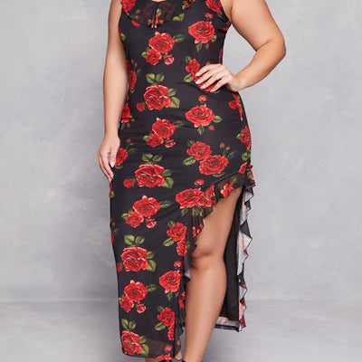 Plus Size Almost Famous Floral Print Asymmetrical Cami Dress