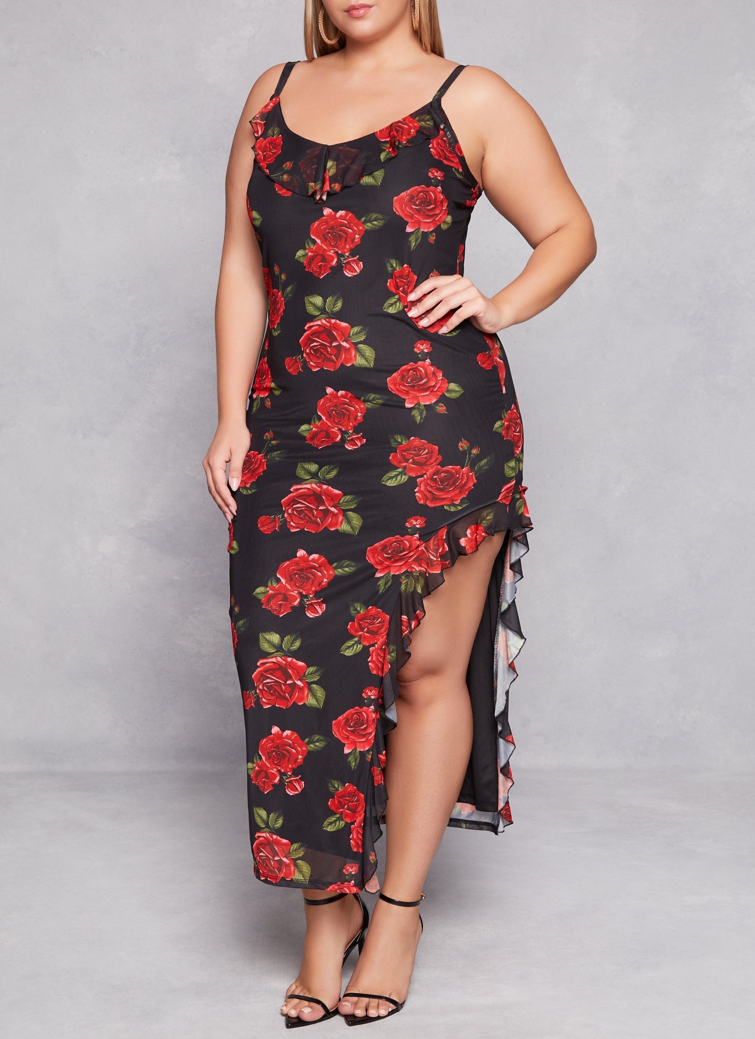 Plus Size Almost Famous Floral Print Asymmetrical Cami Dress