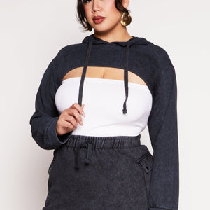 Plus Size Acid Wash Hooded Shrug