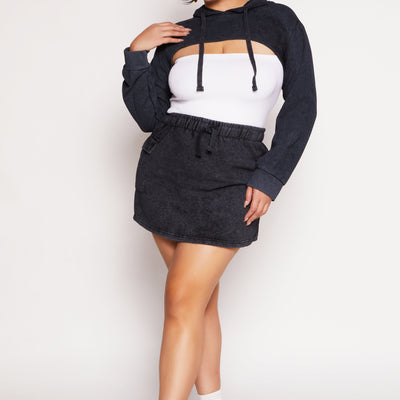 Plus Size Acid Wash Hooded Shrug