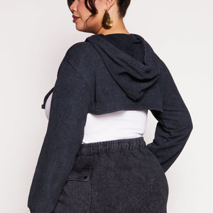 Plus Size Acid Wash Hooded Shrug