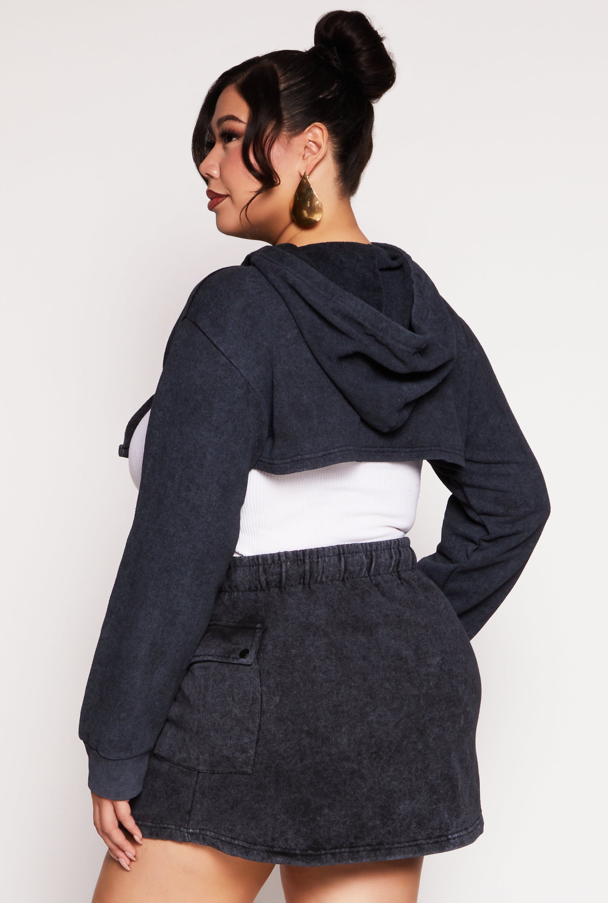 Plus Size Acid Wash Hooded Shrug