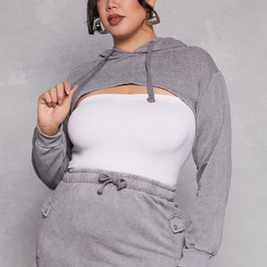 Plus Size Acid Wash Hooded Shrug