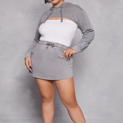 Plus Size Acid Wash Hooded Shrug
