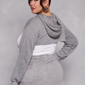 Plus Size Acid Wash Hooded Shrug