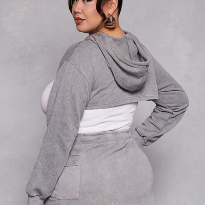 Plus Size Acid Wash Hooded Shrug