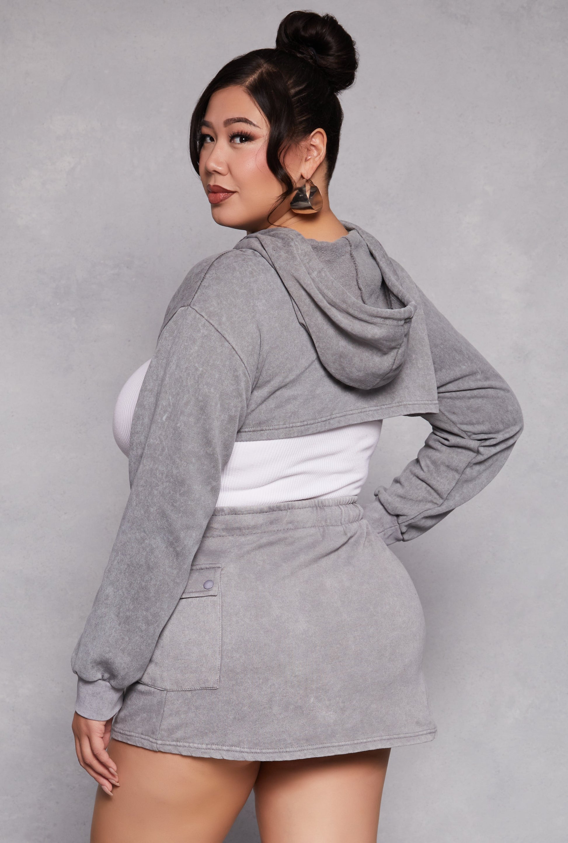 Plus Size Acid Wash Hooded Shrug