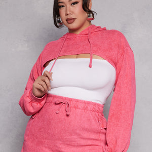 Plus Size Acid Wash Hooded Shrug