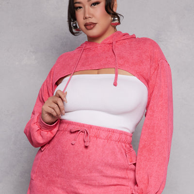 Plus Size Acid Wash Hooded Shrug