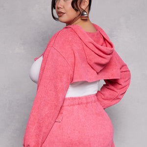 Plus Size Acid Wash Hooded Shrug