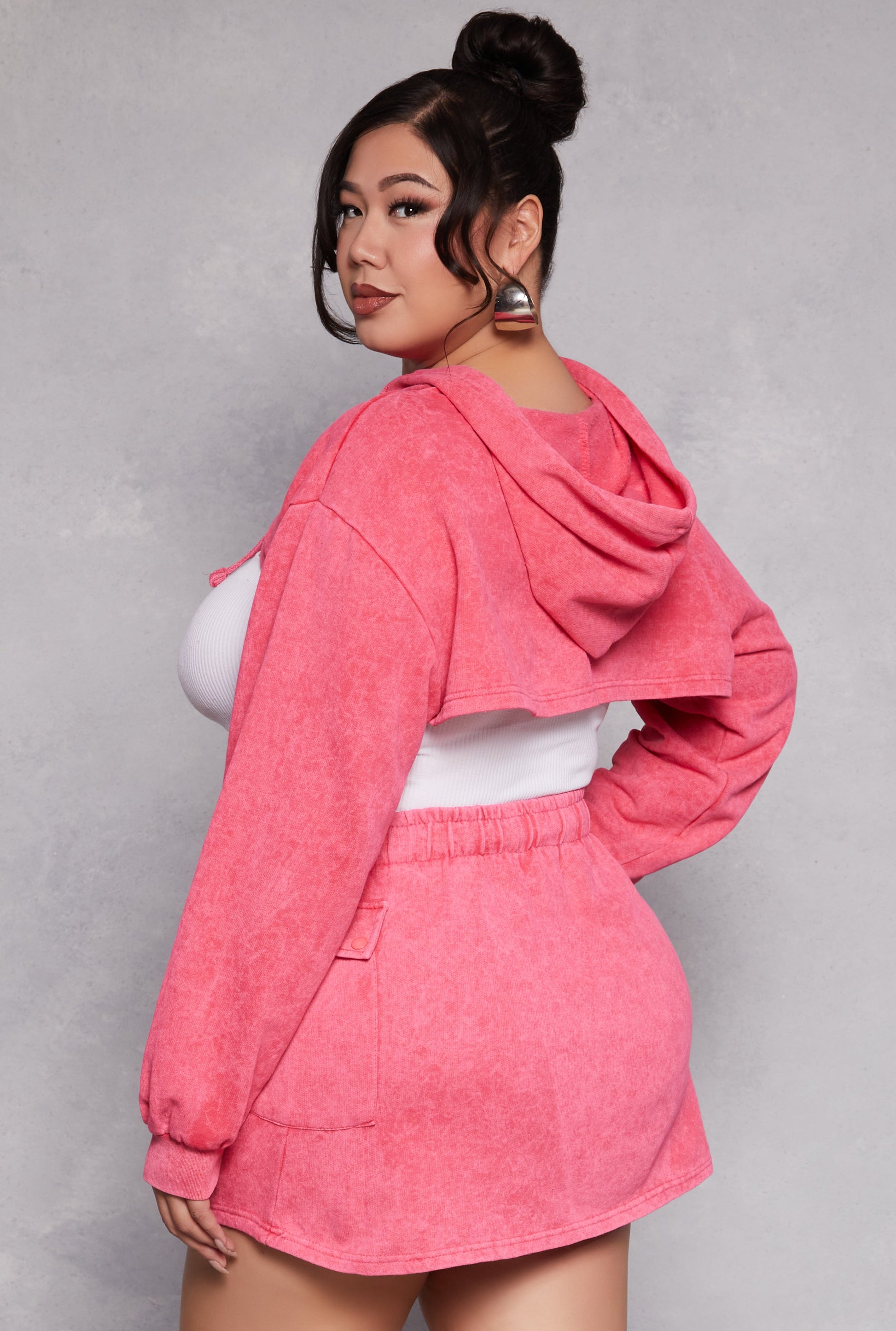 Plus Size Acid Wash Hooded Shrug