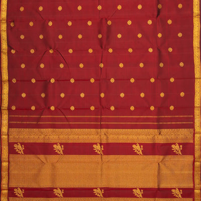 Maroon Handloom Kanchipuram Silk Saree With Floral Zari Buttas