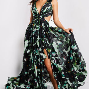 Print Sleeveless A-line Slit Gown by Jovani 39420