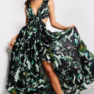 Print Sleeveless A-line Slit Gown by Jovani 39420