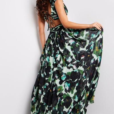 Print Sleeveless A-line Slit Gown by Jovani 39420
