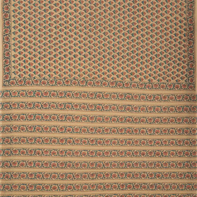 Beige Woven Jaipur Cotton Saree With Brown Printed Floral Motifs