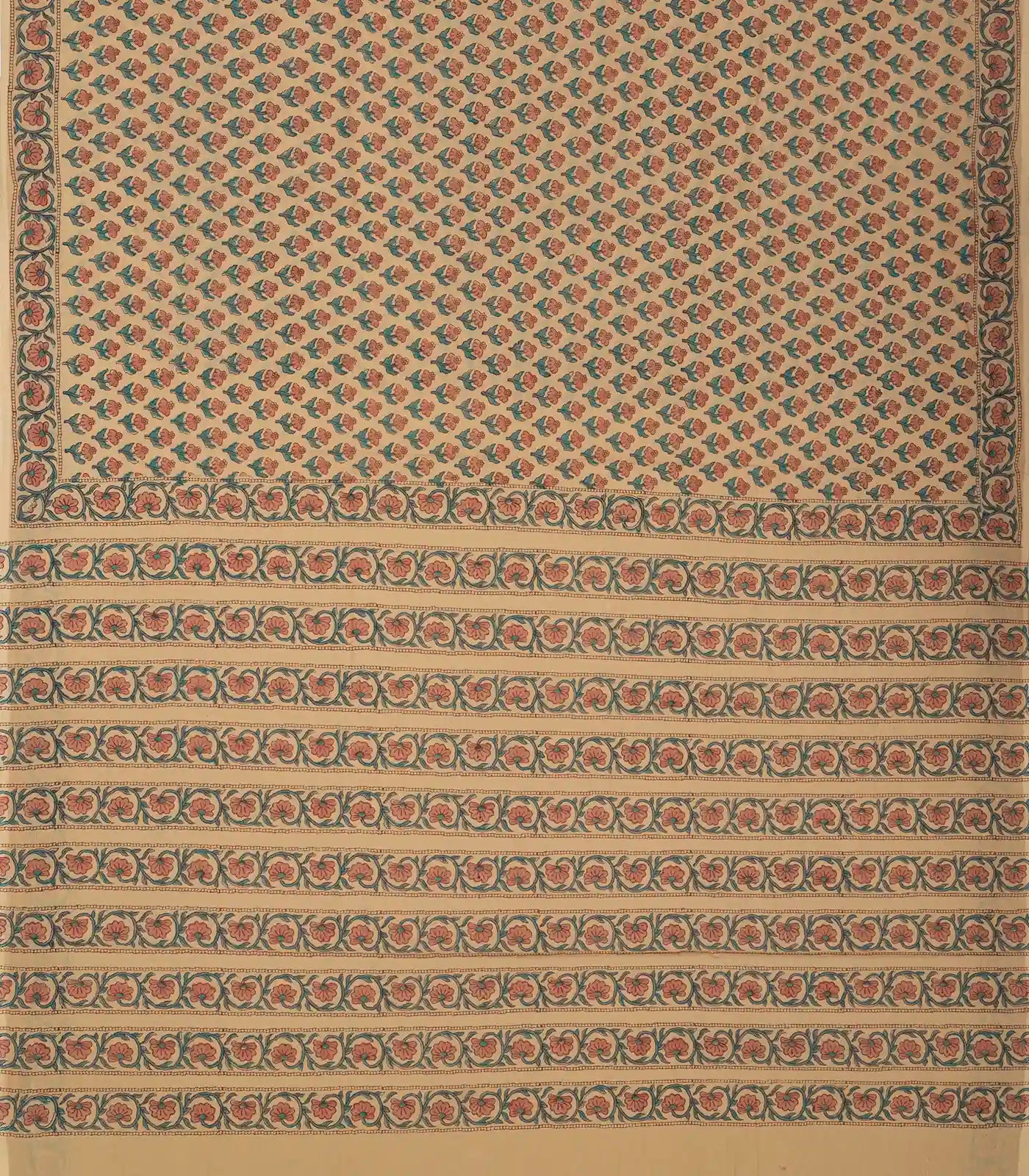 Beige Woven Jaipur Cotton Saree With Brown Printed Floral Motifs