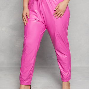 Plus Size Faux Leather Drawstring Joggers