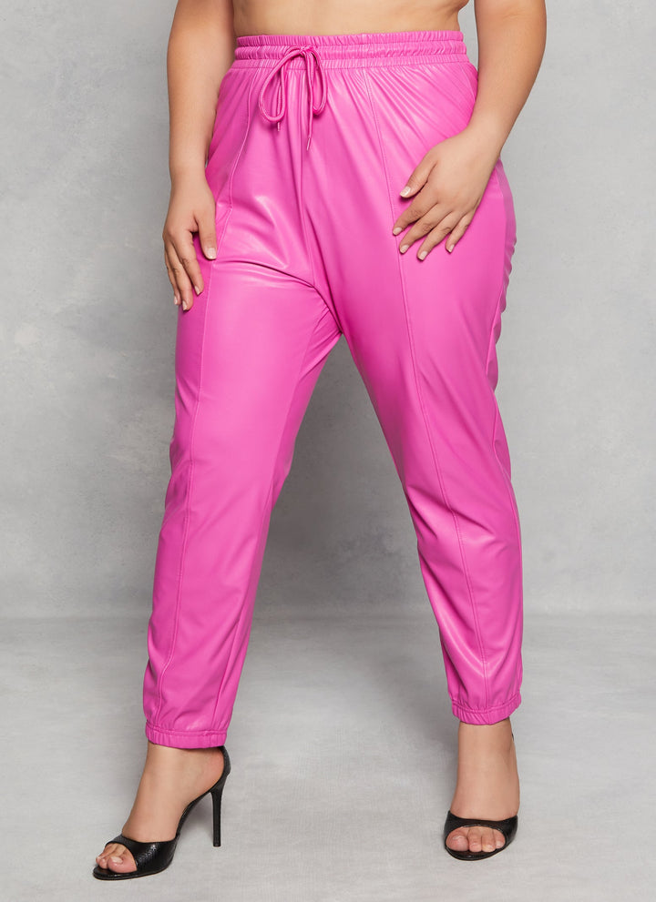 Plus Size Faux Leather Drawstring Joggers