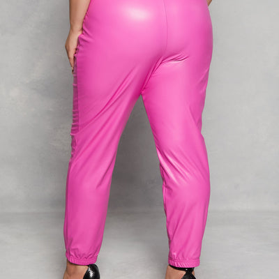 Plus Size Faux Leather Drawstring Joggers