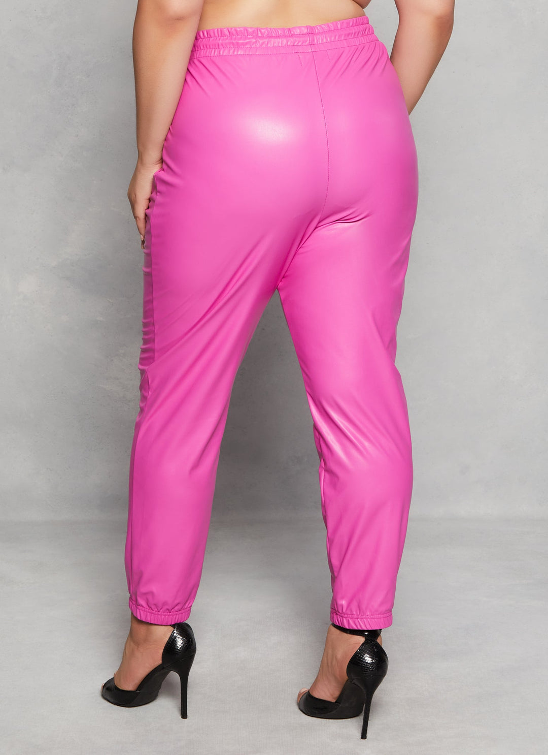 Plus Size Faux Leather Drawstring Joggers