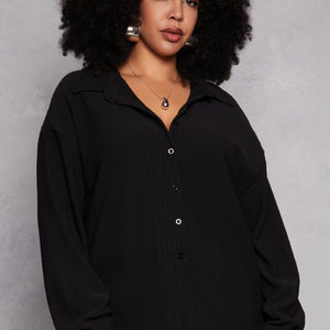 Plus Size Textured Knit Button Down Shirt