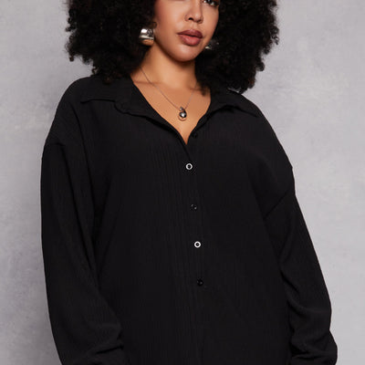 Plus Size Textured Knit Button Down Shirt