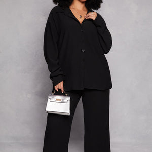 Plus Size Textured Knit Button Down Shirt