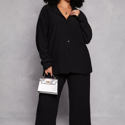 Plus Size Textured Knit Button Down Shirt