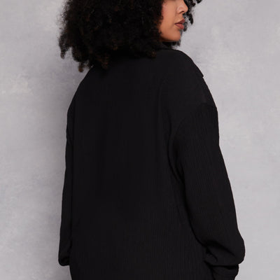 Plus Size Textured Knit Button Down Shirt