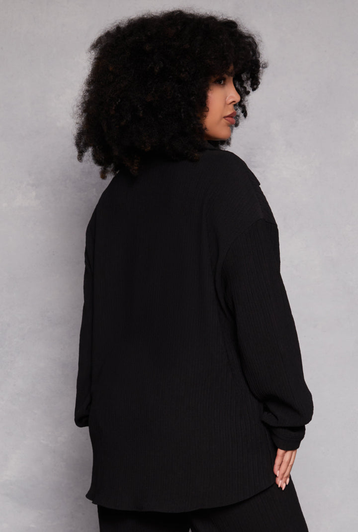 Plus Size Textured Knit Button Down Shirt