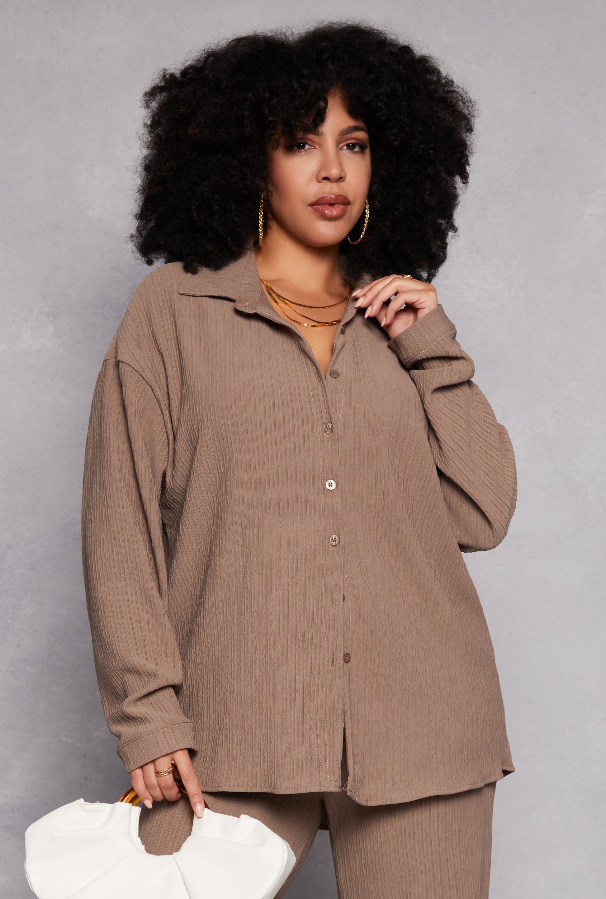 Plus Size Textured Knit Button Down Shirt