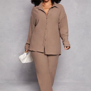 Plus Size Textured Knit Button Down Shirt