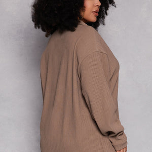 Plus Size Textured Knit Button Down Shirt
