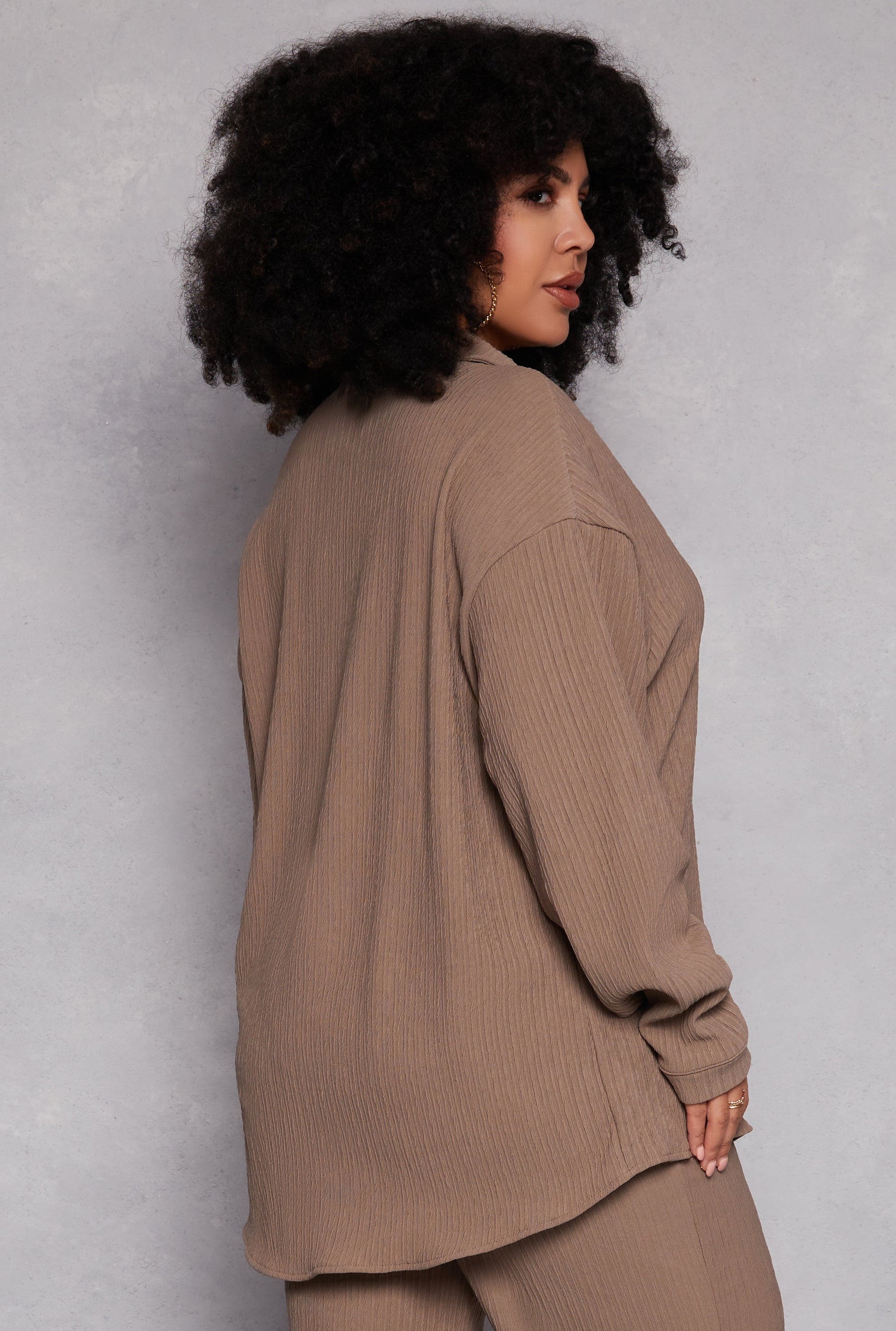 Plus Size Textured Knit Button Down Shirt