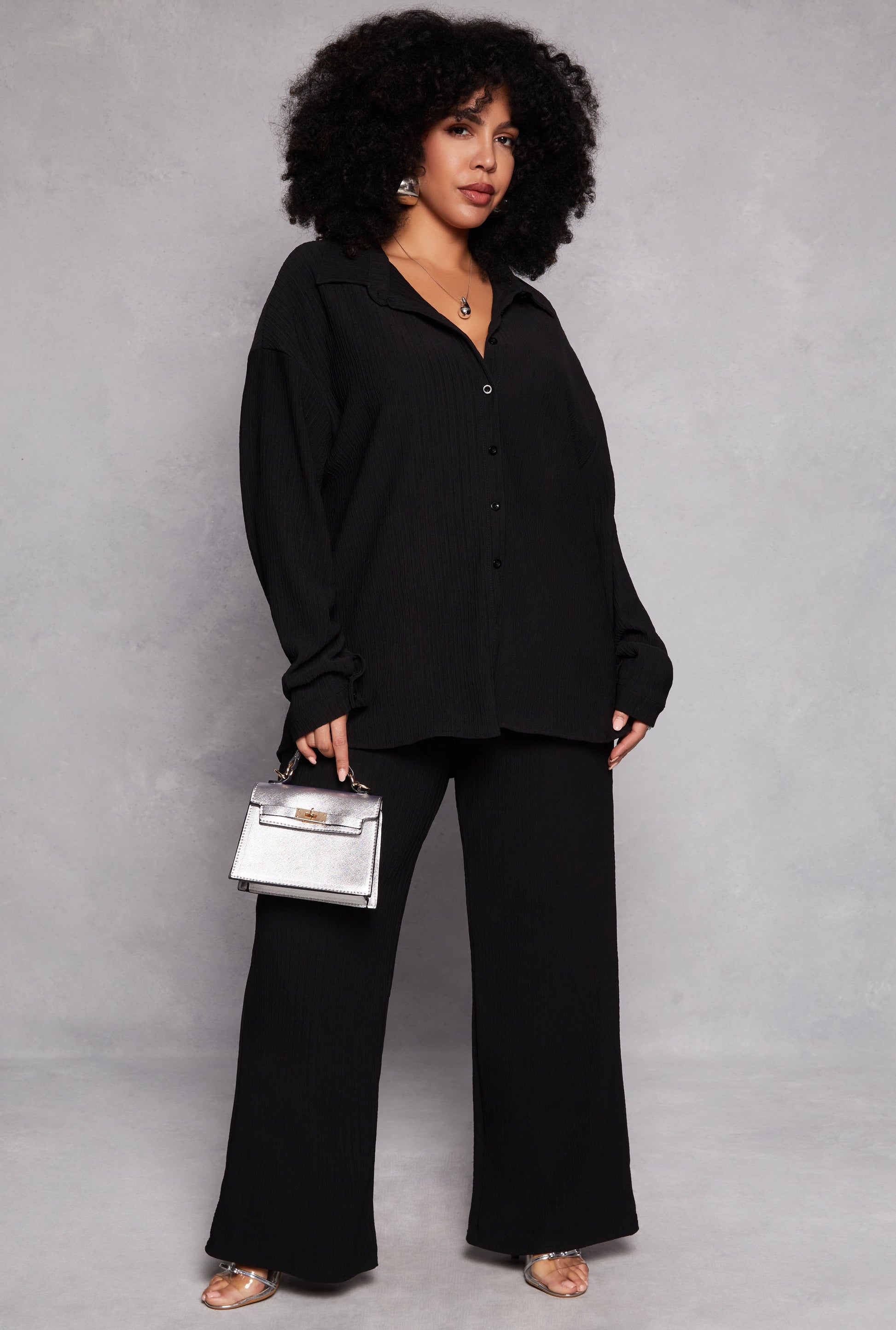 Plus Size Textured Knit Wide Leg Dress Pants